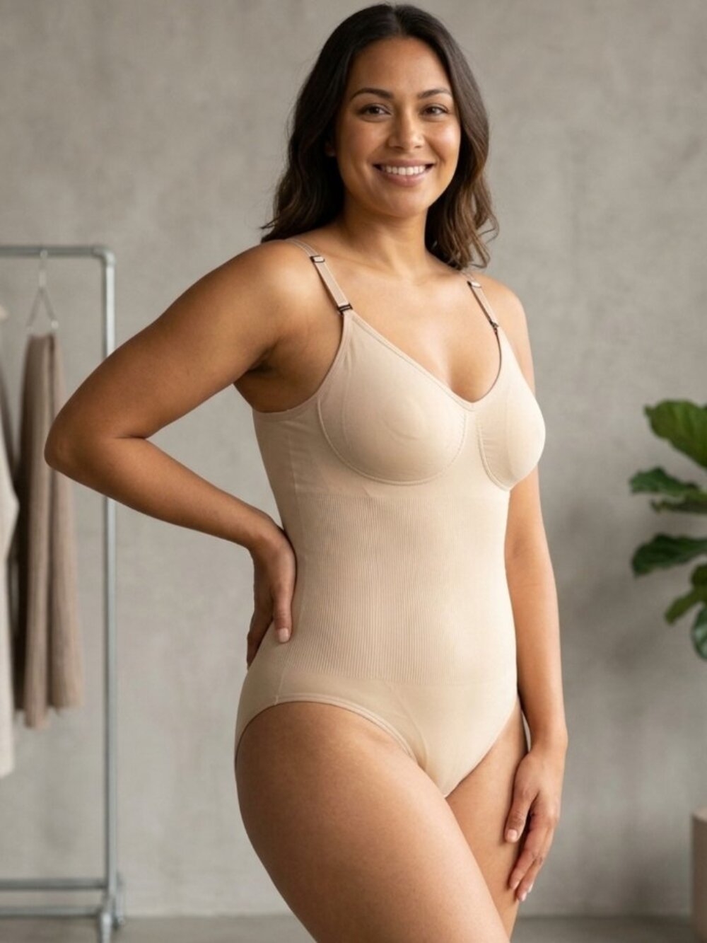 NIP Beige Seamless Shapewear Bodysuit Tummy Control Large